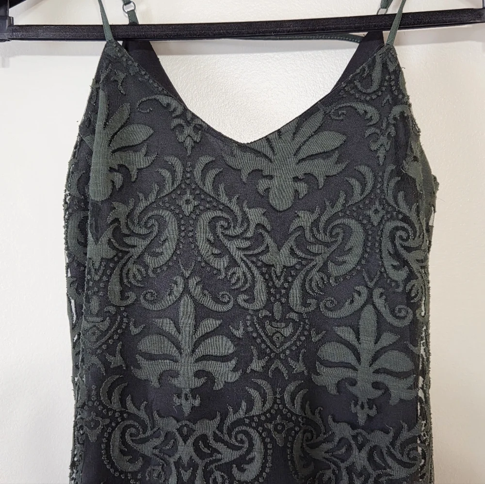 Dex Emerald Green+Black Damask Mesh Mini Dress Sz S Whimsigoth - Picture 6 of 16